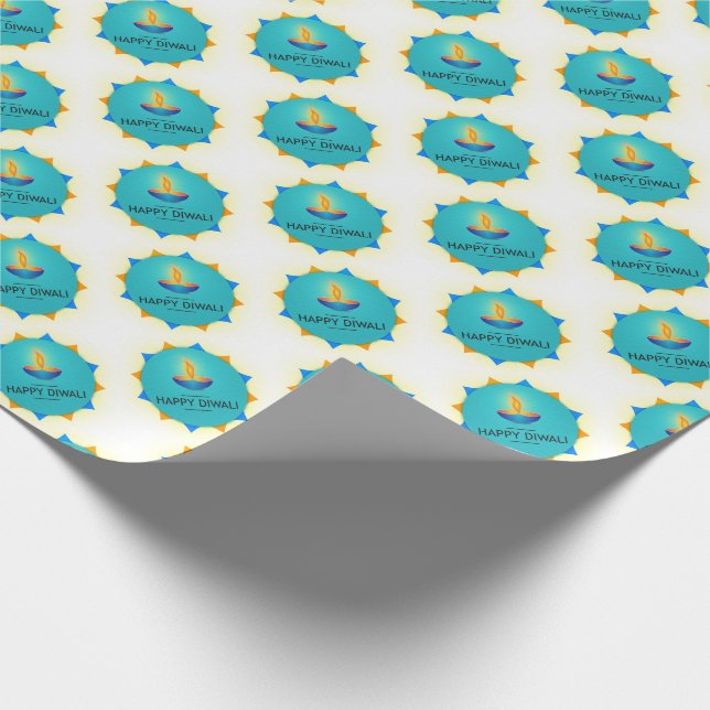 Happy Diwali with Diya  Wrapping Paper (Corner)