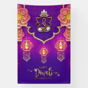 Happy Diwali with Ganesh, Rangoli and Diya Banner