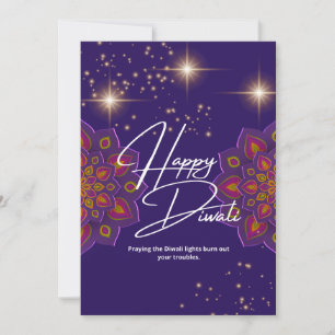 Happy Diwali with light and Violet background Holiday Card