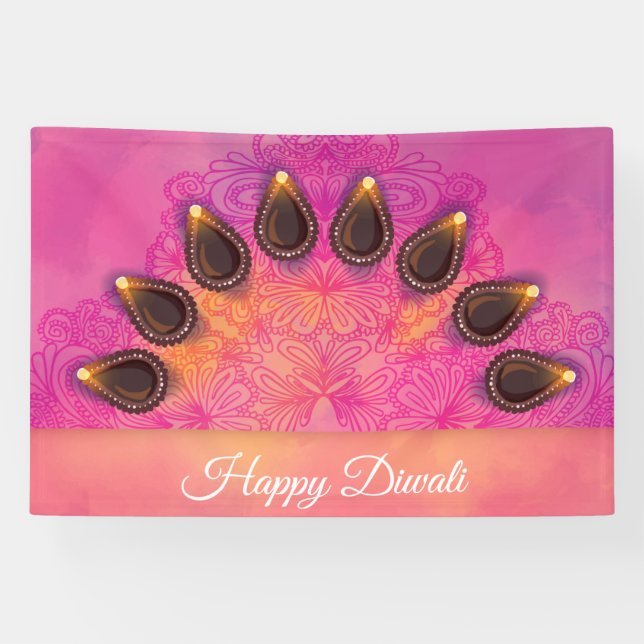 Happy Diwali with Rangoli and Diya Banner (Horizontal)