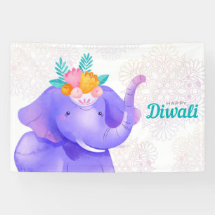 Happy Diwali with Rangoli and Elephant Banner