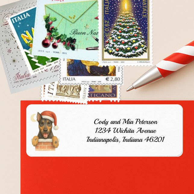 Happy Doberman Christmas Return Address Label (Creator Uploaded)