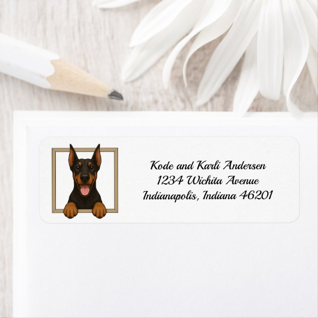 Happy Doberman Pinscher Return Address Label (Insitu)
