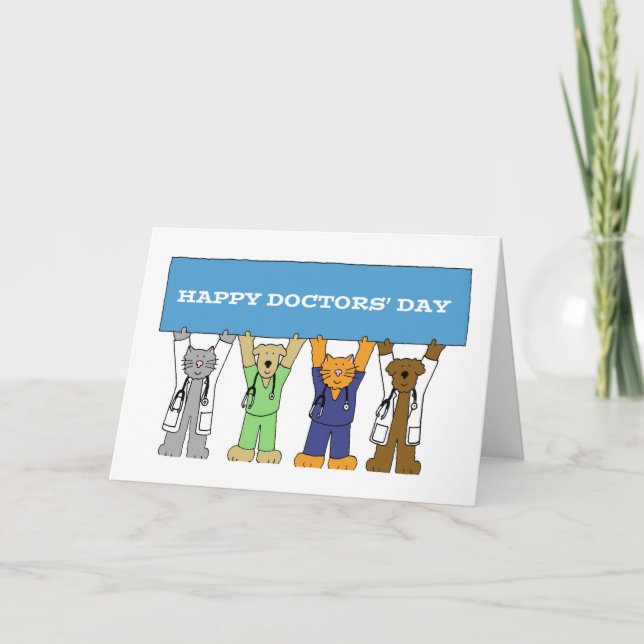 Happy Doctor's Day, Cartoon Pets. Card (Front)