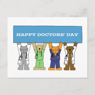 Happy Doctors' Day Cartoon Pets Postcard