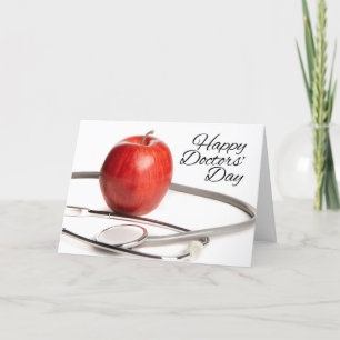 Happy Doctors' Day Red Apple Stethoscope Holiday Card