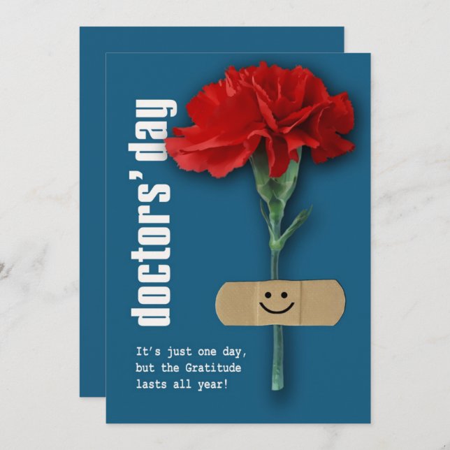 Happy Doctors' Day. Red Carnation Custom  Card (Front/Back)