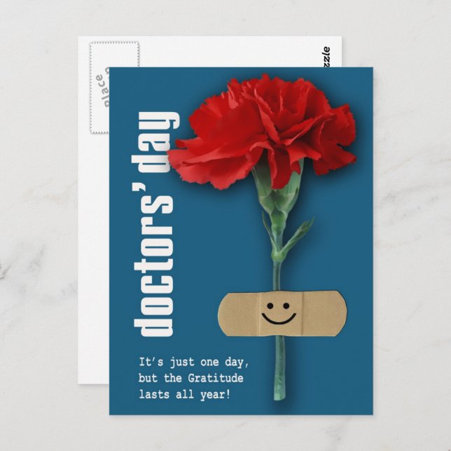 Happy Doctors' Day. Red Carnation   Postcard (Front/Back)