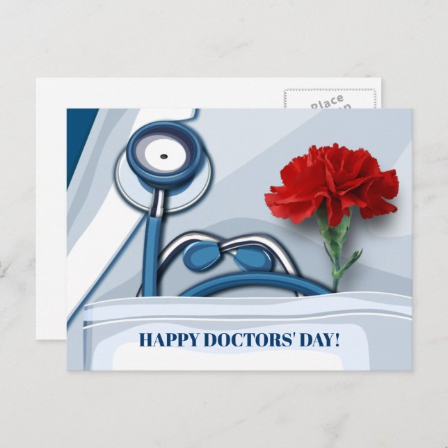 Happy Doctors' Day. Red Carnation Postcard (Front/Back)