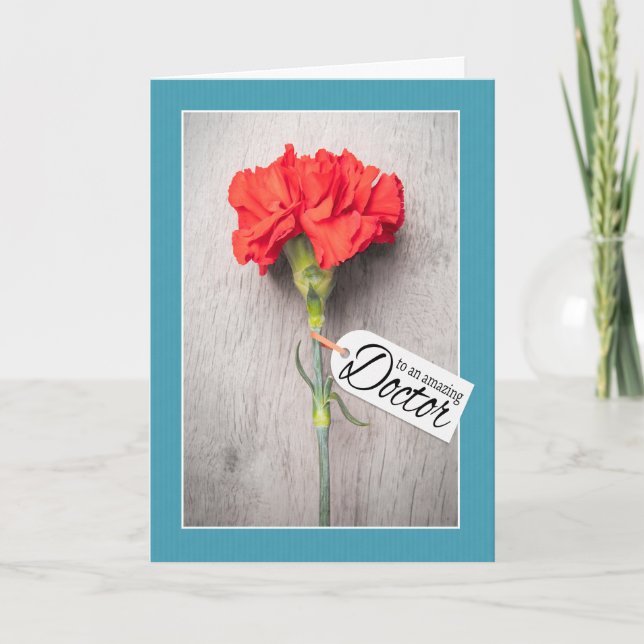Happy Doctors Day Single Red Carnation Flower  Holiday Card (Front)