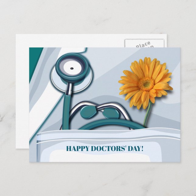 Happy Doctors' Day. Stethoscope and Daisy Postcard (Front/Back)