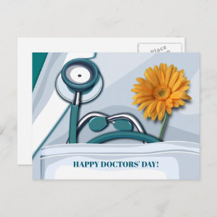 Happy Doctors' Day. Stethoscope and Daisy Postcard