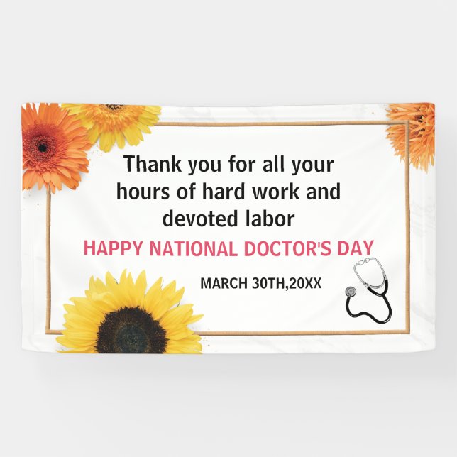 Happy Doctors Day Stethoscope & Sunflower Frame Banner (Horizontal)