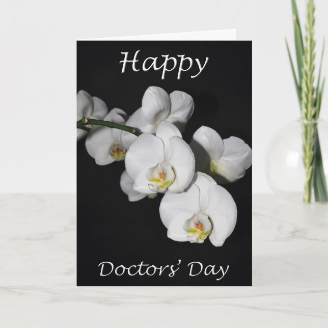 Happy Doctors' Day White Orchid Flower Card (Front)