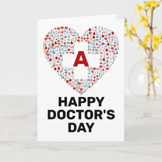 Happy doctors day with medical heart monogram card