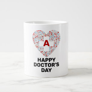 Happy doctors day with medical heart monogram large coffee mug