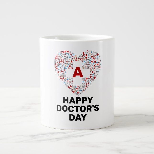 Happy doctors day with medical heart monogram large coffee mug (Front)