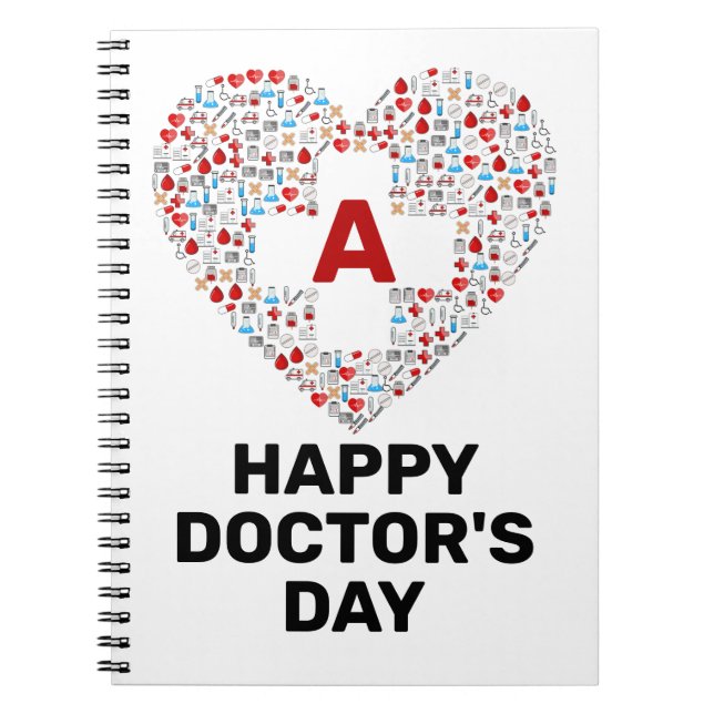 Happy doctors day with medical heart monogram notebook (Front)