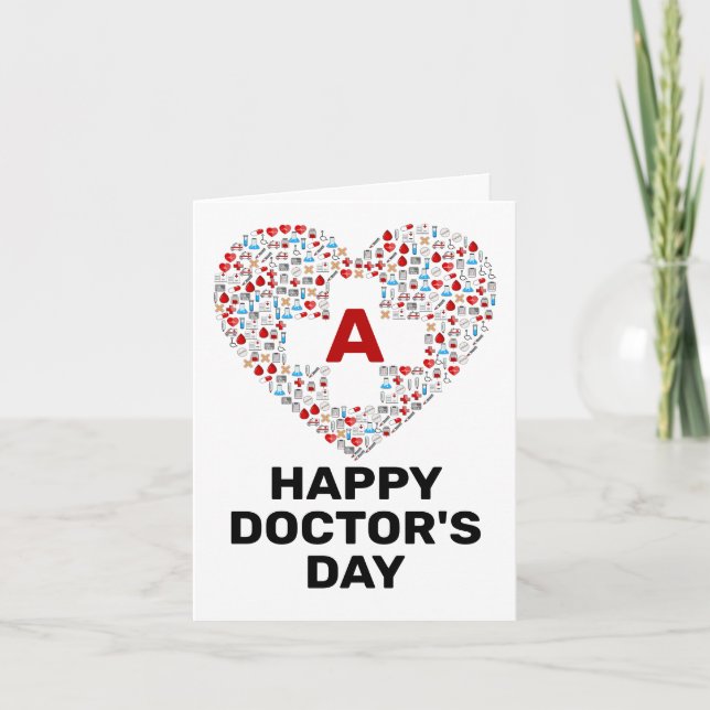 Happy doctors day with medical heart monogram thank you card (Front)