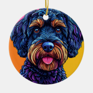 Happy Dog Against Colourful Background Ceramic Ornament