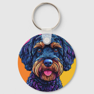 Happy Dog Against Colourful Background Key Ring