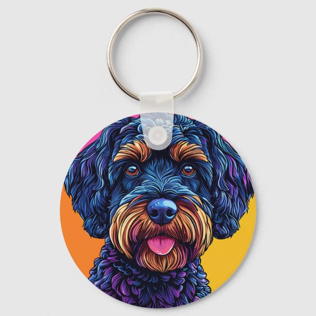 Happy Dog Against Colourful Background Key Ring (Front)