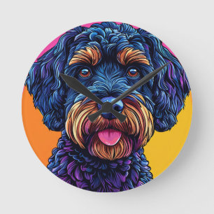Happy Dog Against Colourful Background Round Clock