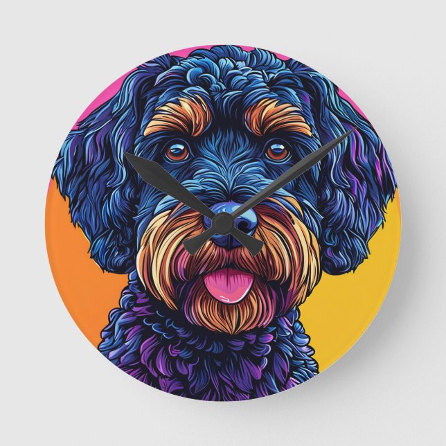 Happy Dog Against Colourful Background Round Clock (Front)