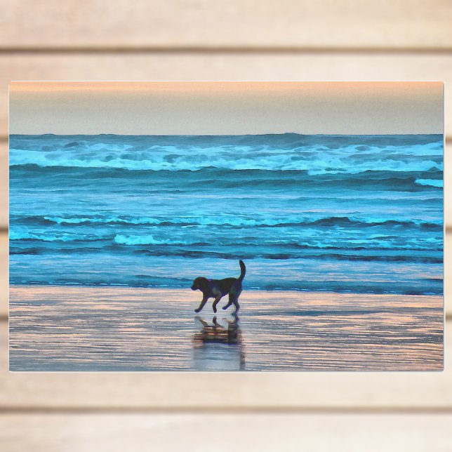 Happy Dog and Reflection on Beach at Sunset Tissue Paper (Creator Uploaded)