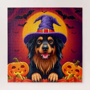Happy Dog Autumn Halloween Celebration Scene Jigsaw Puzzle