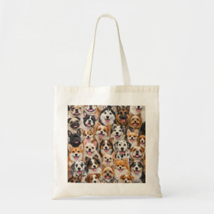 Happy Dog Breeds Portrait Pattern Tote Bag