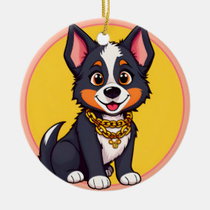 Happy Dog Cartoon Illustration Ceramic Ornament