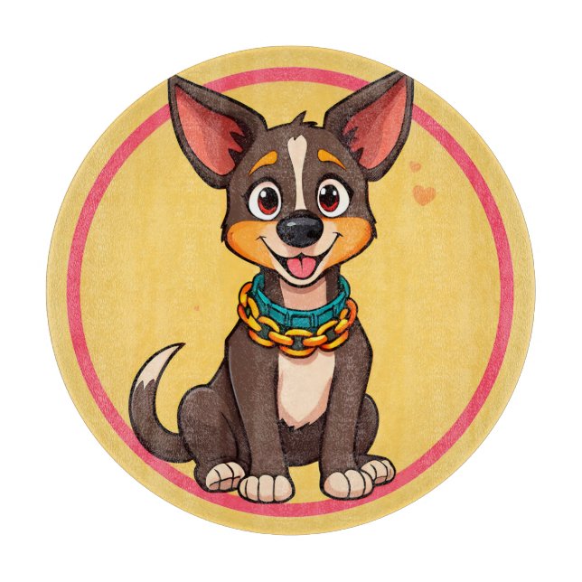 Happy Dog Cartoon Illustration Cutting Board (Front)