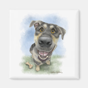 Happy Dog Cartoon Portrait Magnet