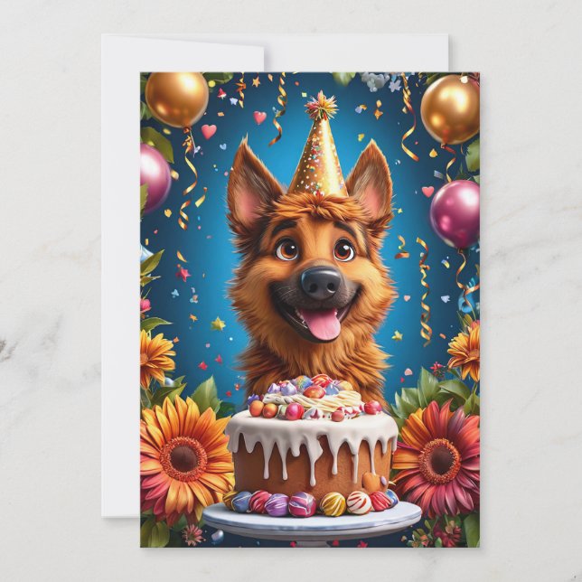 Happy Dog Celebrating Birthday Invitation (Front)