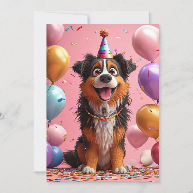 Happy Dog Celebrating Birthday With Cake Invitation (Front)
