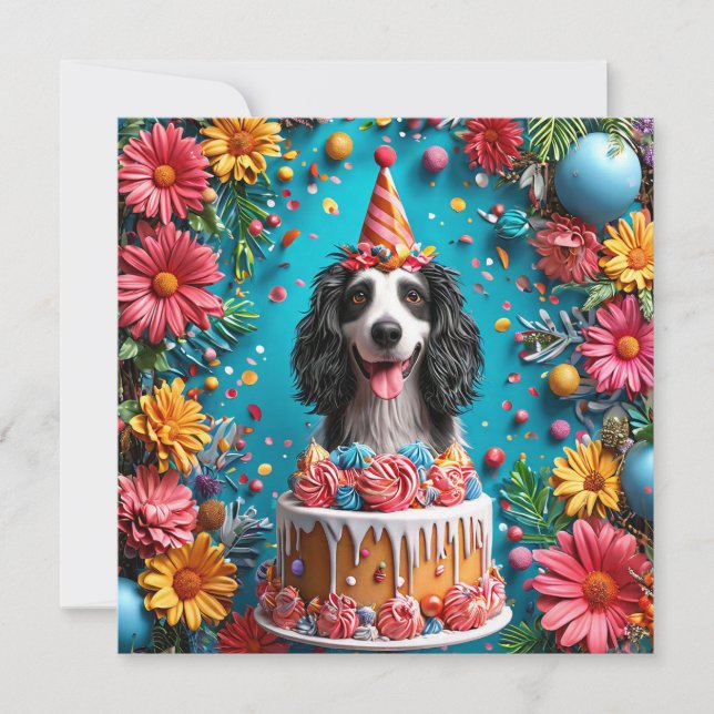 Happy Dog Celebrating Birthday With Colourful Cake Invitation (Front)