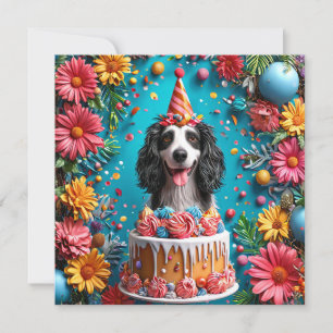 Happy Dog Celebrating Birthday With Colourful Cake Invitation