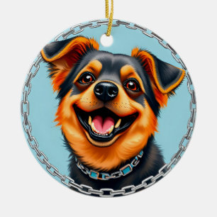 Happy Dog Colourful Digital Illustration Ceramic Ornament