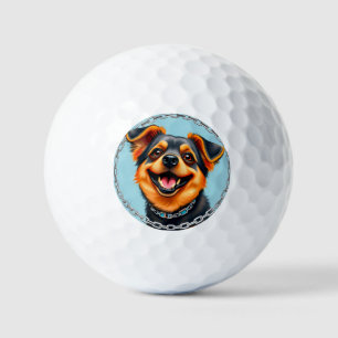 Happy Dog Colourful Digital Illustration Golf Balls