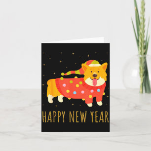 Happy Dog Corgi Celebrating New Year Cosy Christma Card