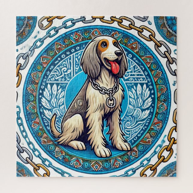Happy Dog Framed by Decorative Patterns Jigsaw Puzzle (Vertical)