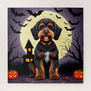 Happy Dog Halloween Pumpkin Party Scene Jigsaw Puzzle