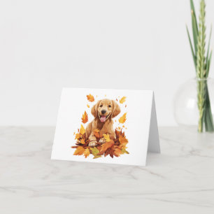 Happy Dog in Fall and Autumn Leaves BLANK Card