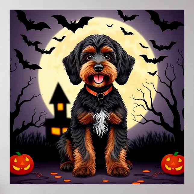Happy Dog in Halloween Theme Poster (Front)