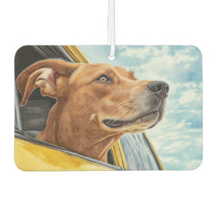 Happy Dog in Yellow Car Art Print Car Air Freshener