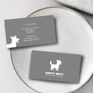 Happy Dog Logo Pet Sitting Service Care Grey Business Card