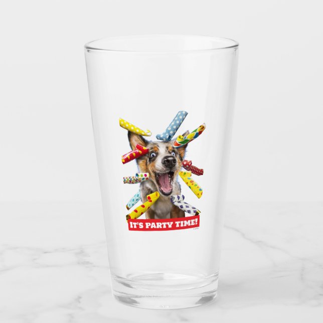 Happy Dog Party Blowers Glass (Front)
