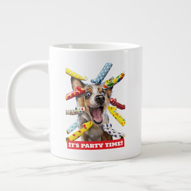 Happy Dog Party Blowers Large Coffee Mug (Left)