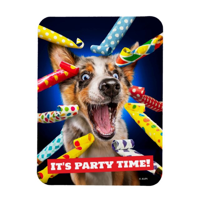 Happy Dog Party Blowers Magnet (Vertical)